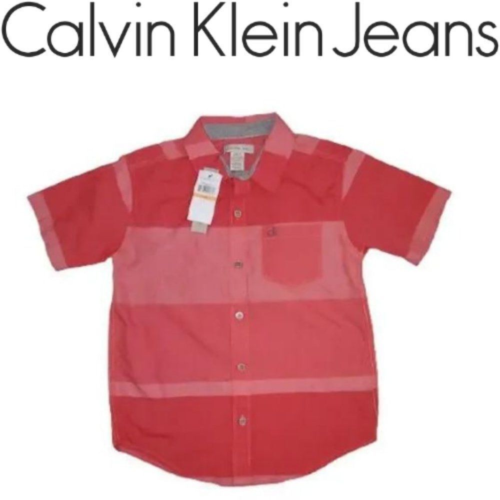 Calvin klein jeans  Boy's Pink Short Sleeve Button Down Casual Shirt Siz…
